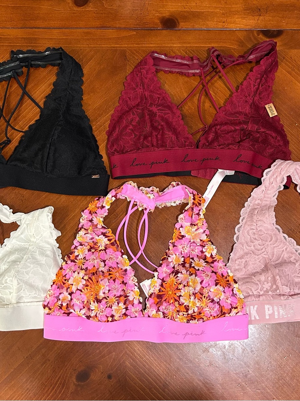 5  MED Victoria's Secret Floral Pink Lace Bralettes. 3 new with tags 2 no tags